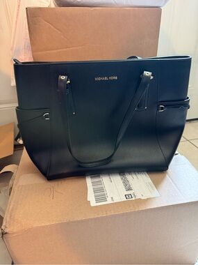 Michael Kors Black Saffiano Tote with Gold Logo